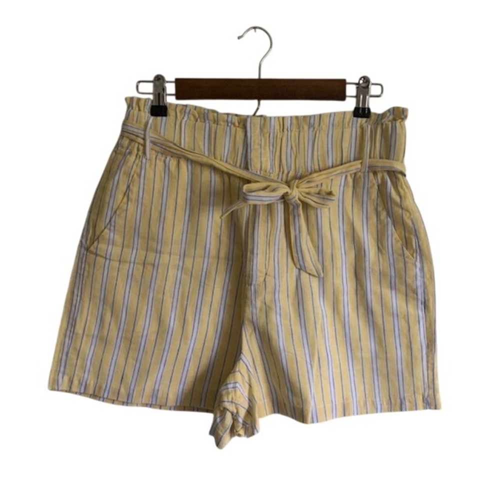 Coastal Preppy Striped Linen Shorts M Paperbag Tie Waist Hamptons Summer Chic